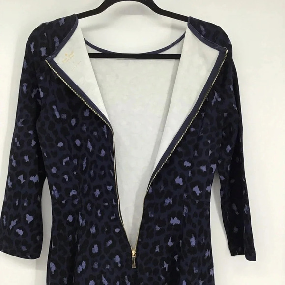 Kate Spade Brooke Street Blue/Black Leopard Ponte Dress 3/4 Sleeve Size 6 - Picture 6 of 10